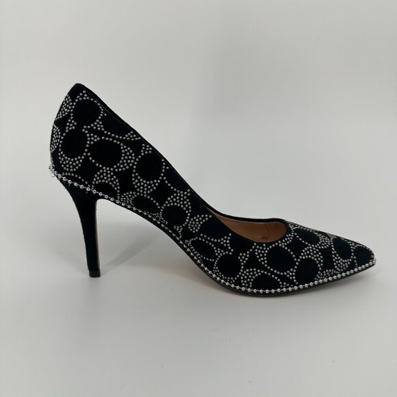 Coach Waverly G5228 Black Suede Signature C Studded Pointed Toe Heels Women’s 9B - Picture 5 of 12